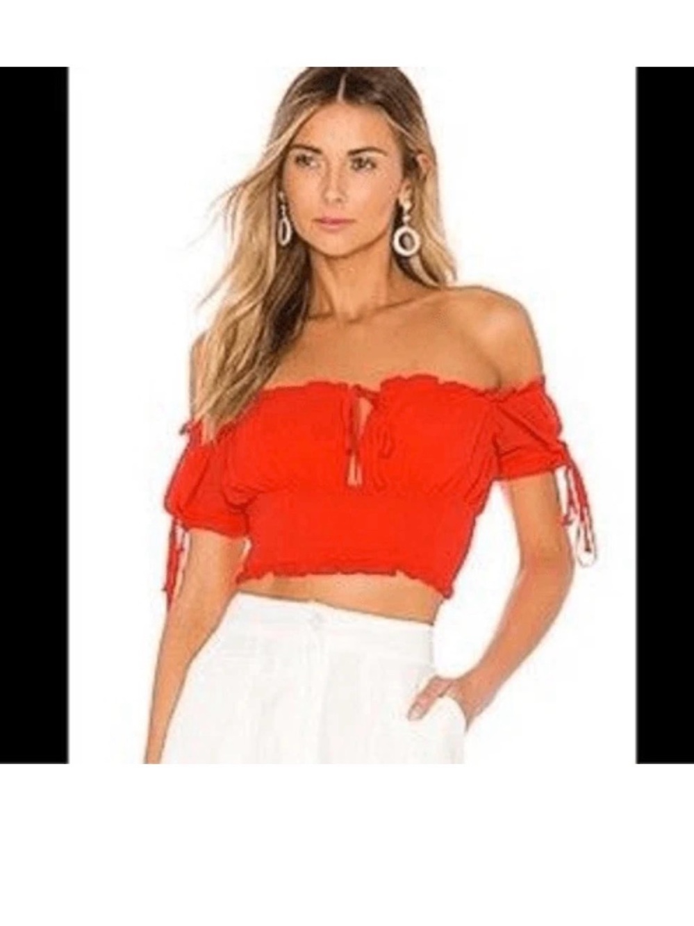 Lovers & Friends Bright Orange Cropped Ruffle Tie-Front Top